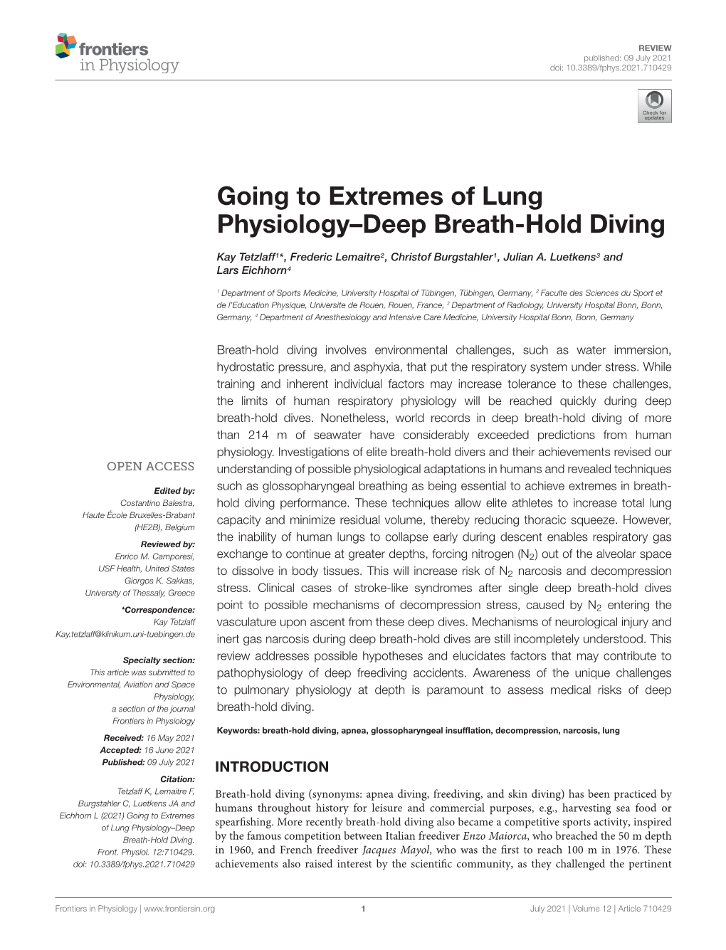 Going to Extremes of Lung Physiology–Deep Breath-Hold Diving