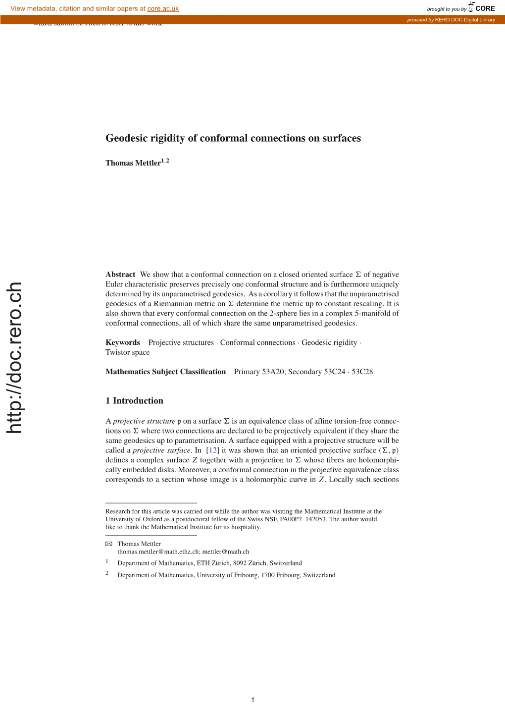 Geodesic Rigidity of Conformal Connections on Surfaces