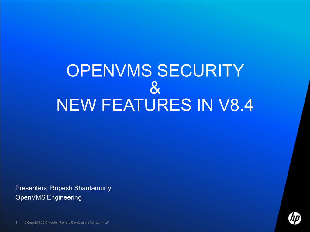 Openvms Security & New Features in V8.4