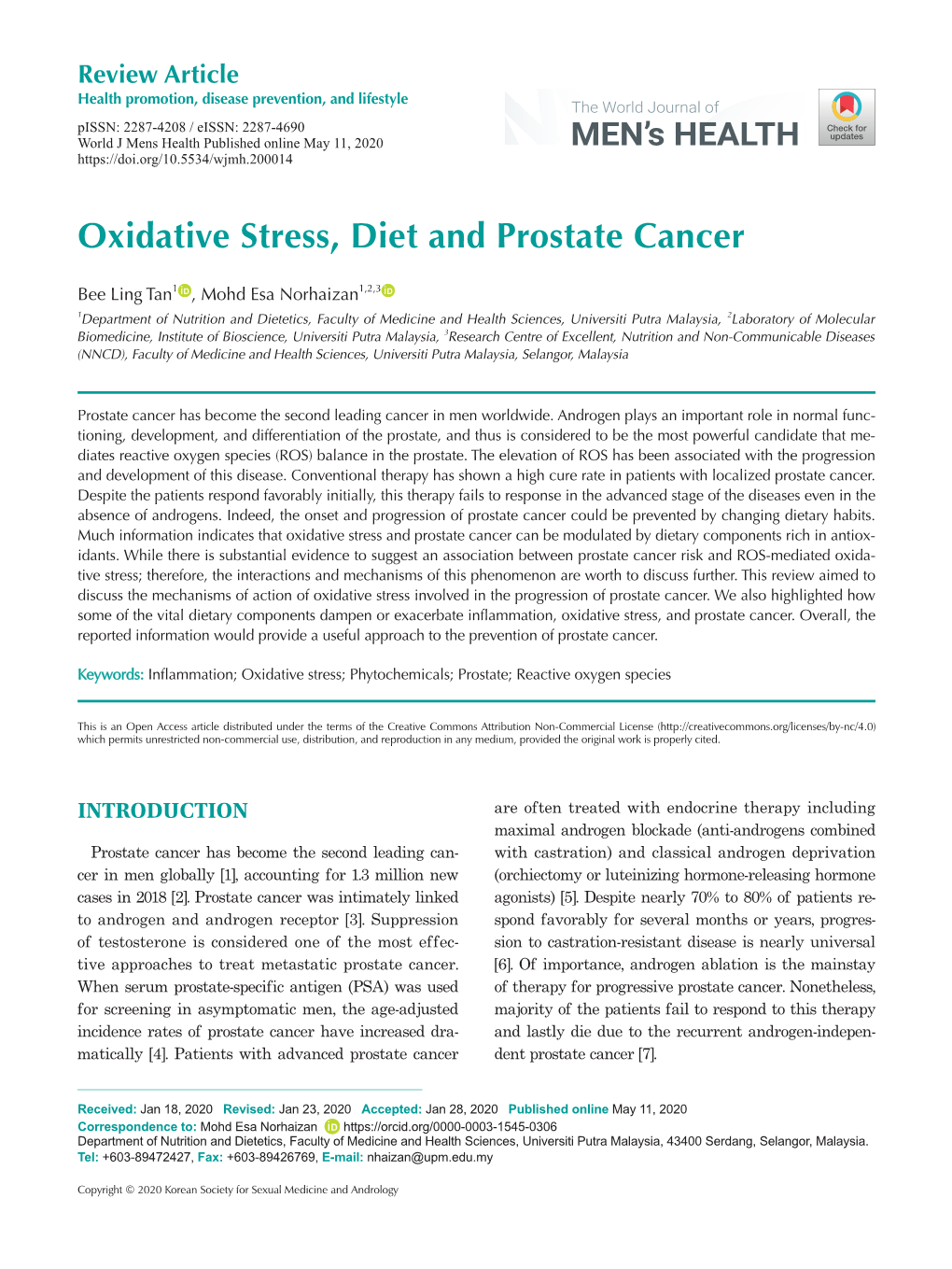 Oxidative Stress, Diet and Prostate Cancer