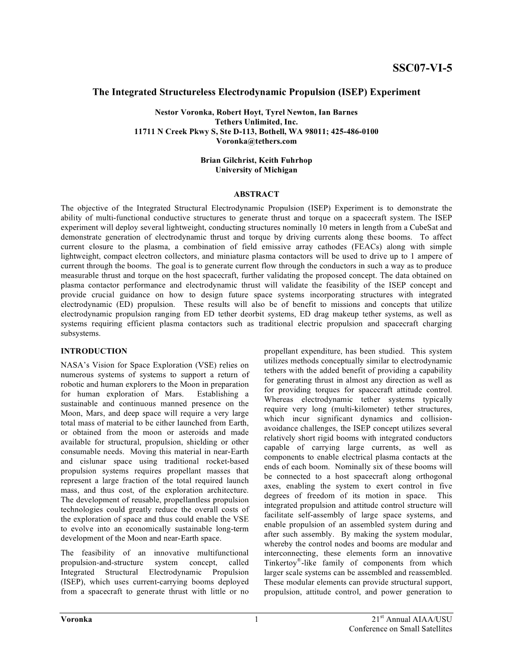 The Integrated Structureless Electrodynamic Propulsion (ISEP) Experiment