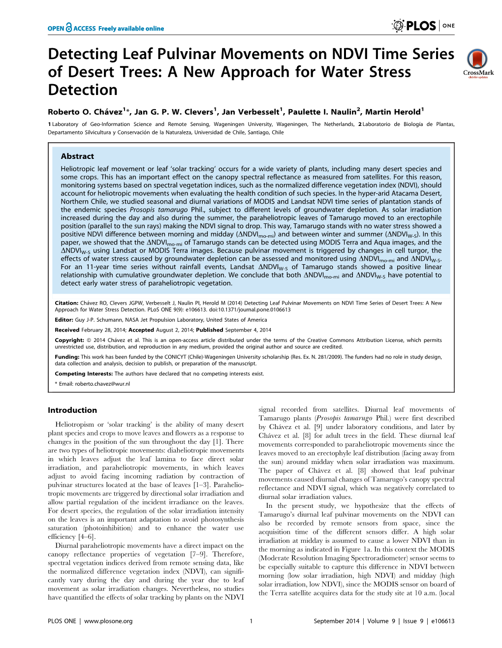 Detecting Leaf Pulvinar Movements on NDVI Time Series of Desert Trees: a New Approach for Water Stress Detection