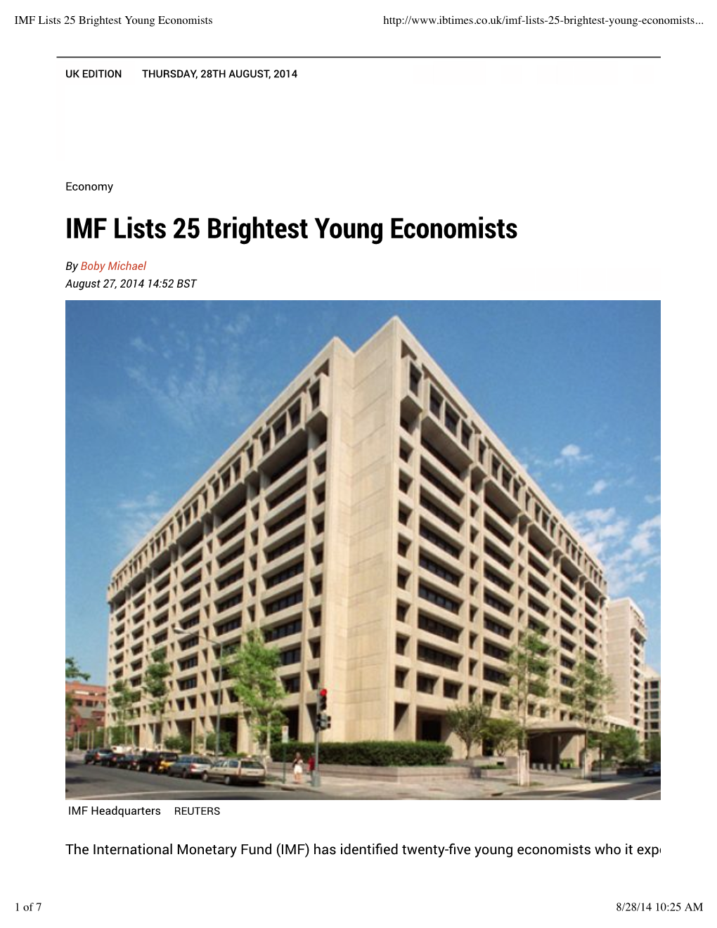 IMF Lists 25 Brightest Young Economists