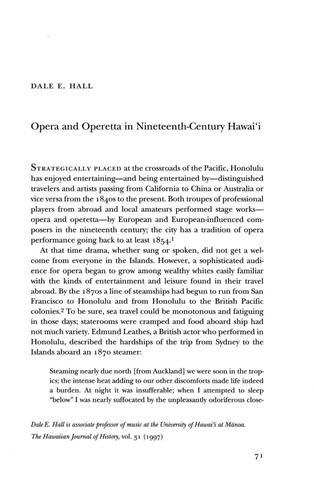 Opera and Operetta in Nineteenth-Century Hawai'i