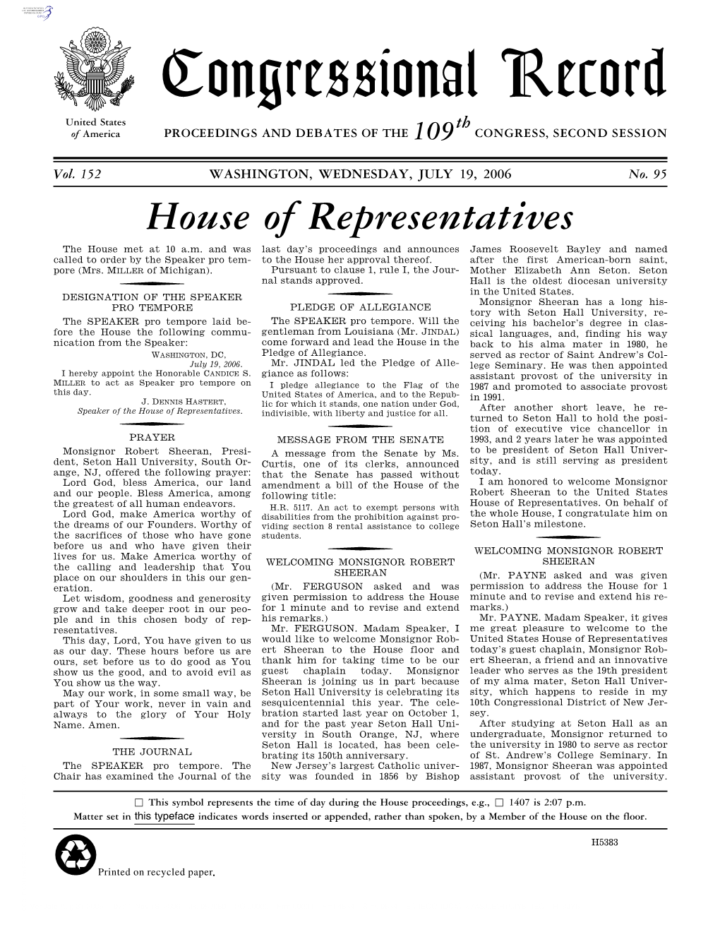 Congressional Record United States Th of America PROCEEDINGS and DEBATES of the 109 CONGRESS, SECOND SESSION