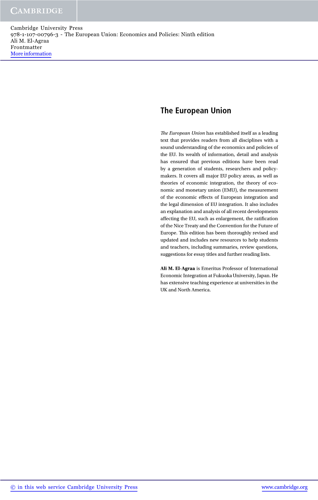 The European Union: Economics and Policies: Ninth Edition Ali M
