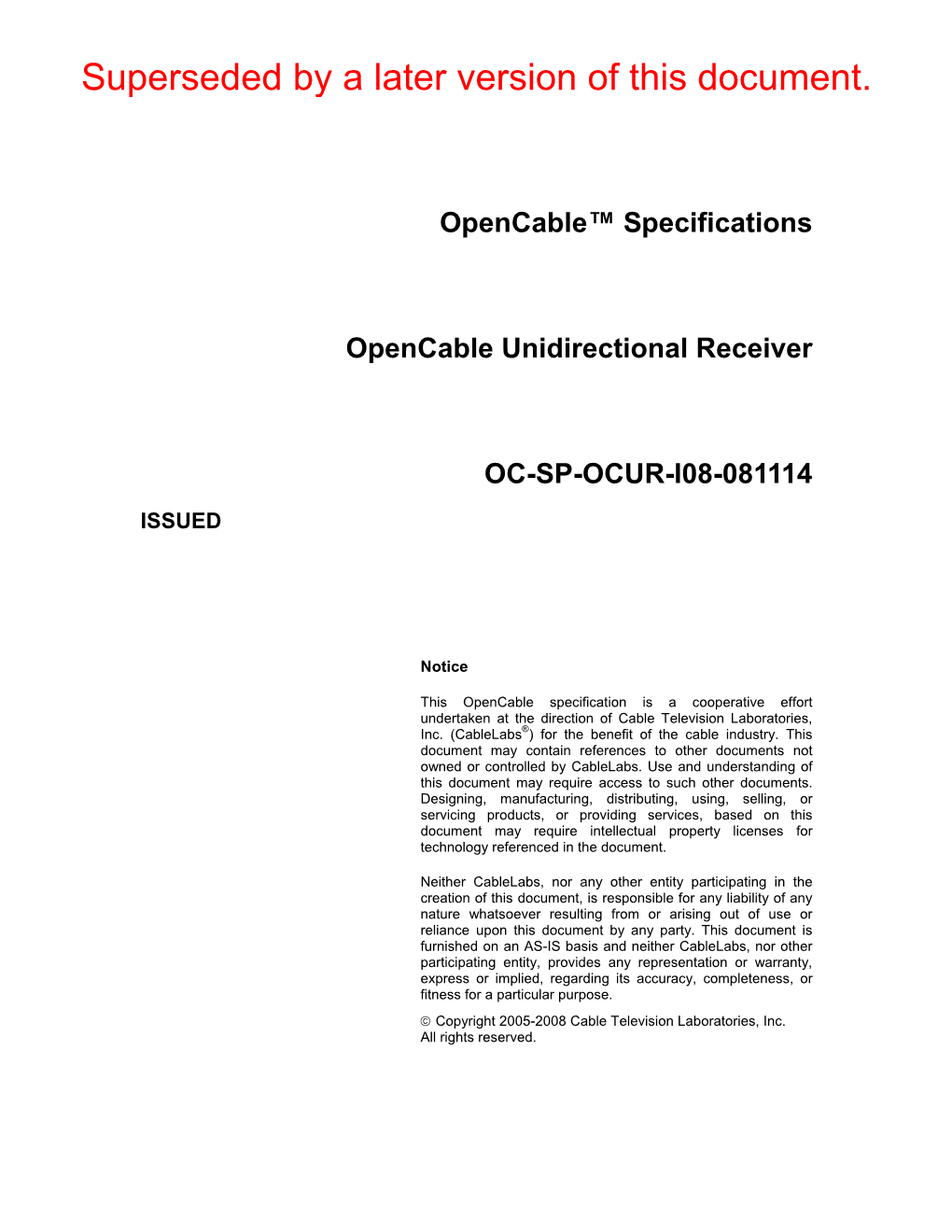 Opencable™ Specifications