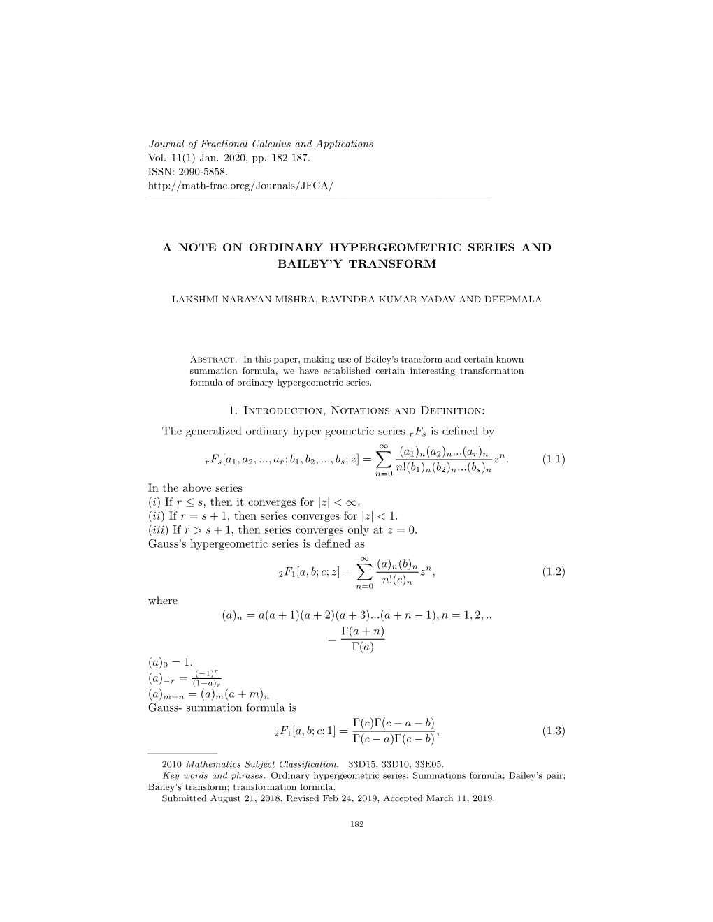 A Note on Ordinary Hypergeometric Series and Bailey’Y Transform