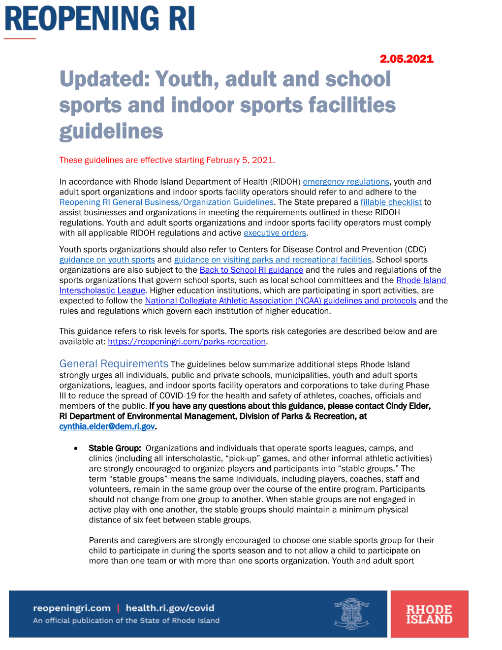 Youth, Adult and School Sports and Indoor Sports Facilities Guidelines