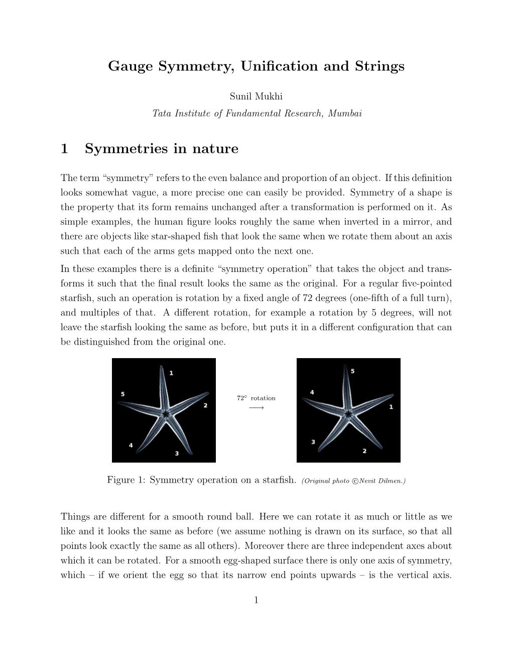 Gauge Symmetry, Unification and Strings 1 Symmetries in Nature