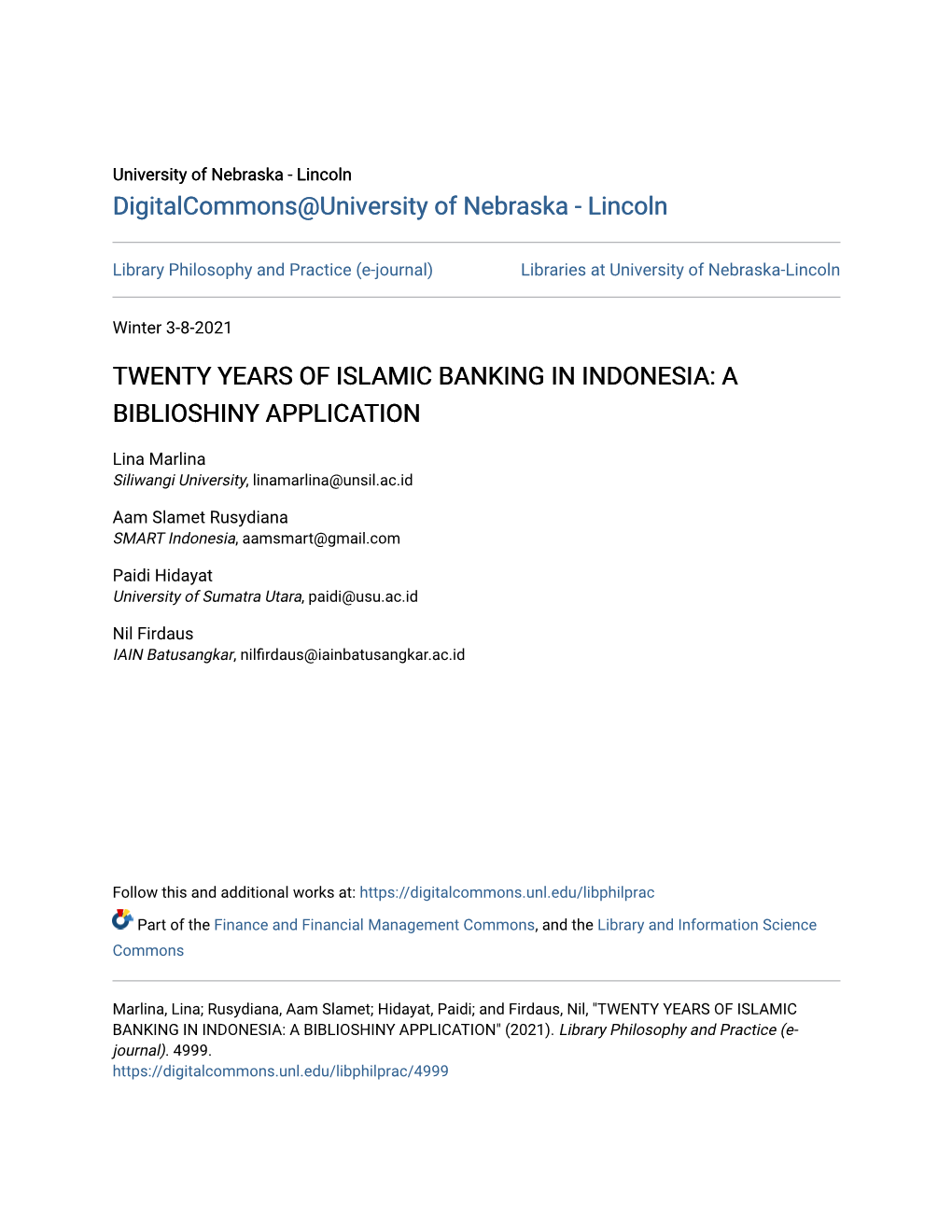 Twenty Years of Islamic Banking in Indonesia: a Biblioshiny Application