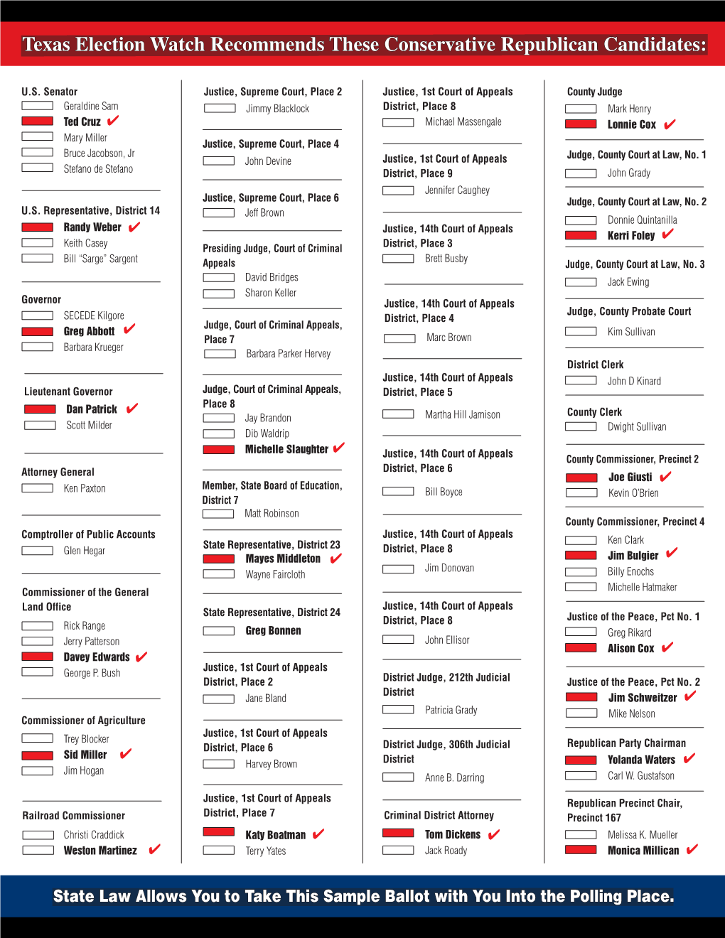 Texas Election Watch Recommends These Conservative Republican Candidates