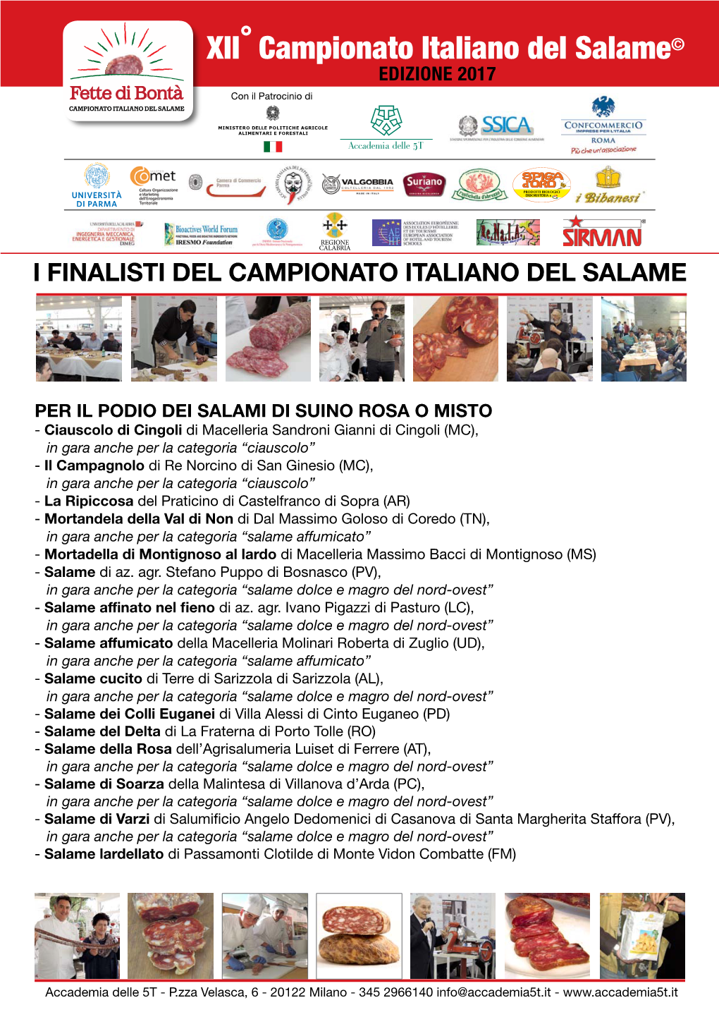 XII° Campionato Italiano Del Salame© EDIZIONE 2017 Con Il Patrocinio Di CAMPIONATO ITALIANO DEL SALAME