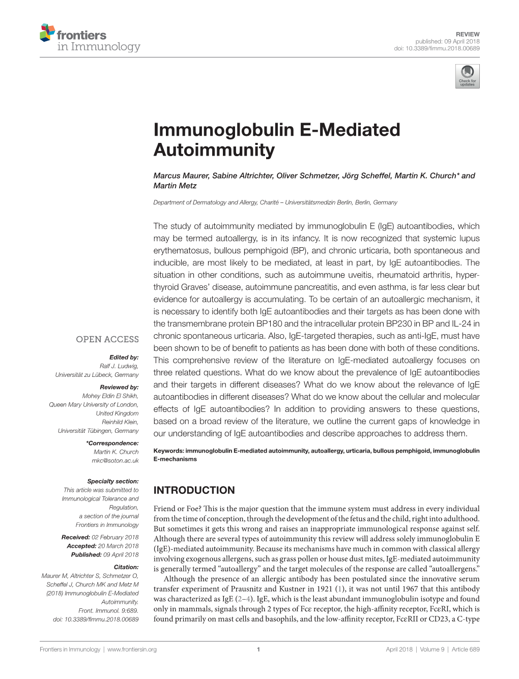 Immunoglobulin E-Mediated Autoimmunity