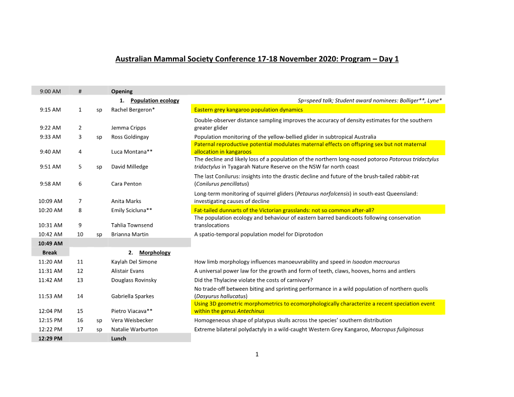 Australian Mammal Society Conference 17-18 November 2020 Program