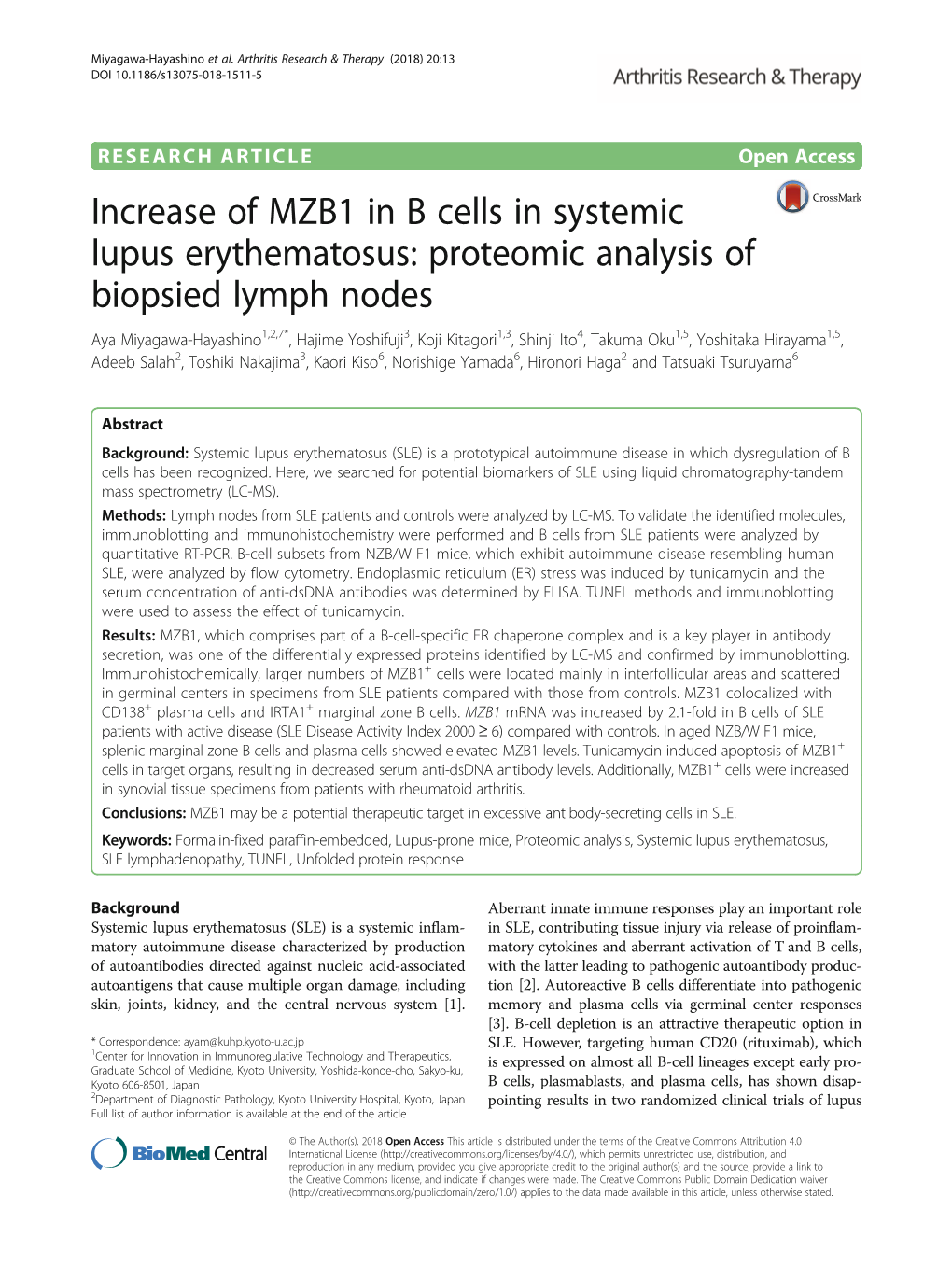 Increase of MZB1 in B Cells in Systemic Lupus Erythematosus