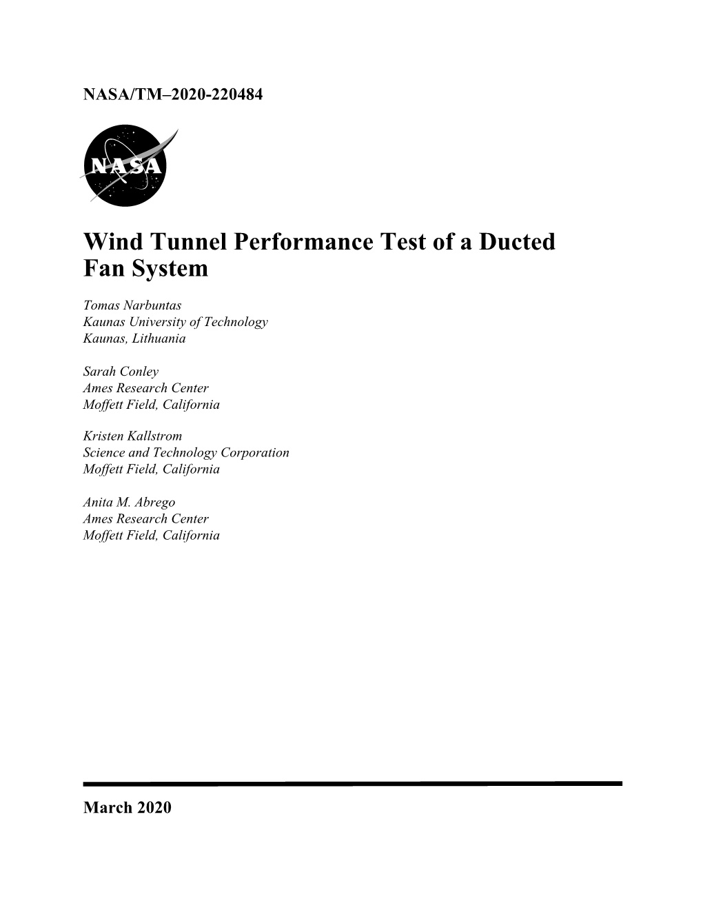 Wind Tunnel Performance Test of a Ducted Fan System