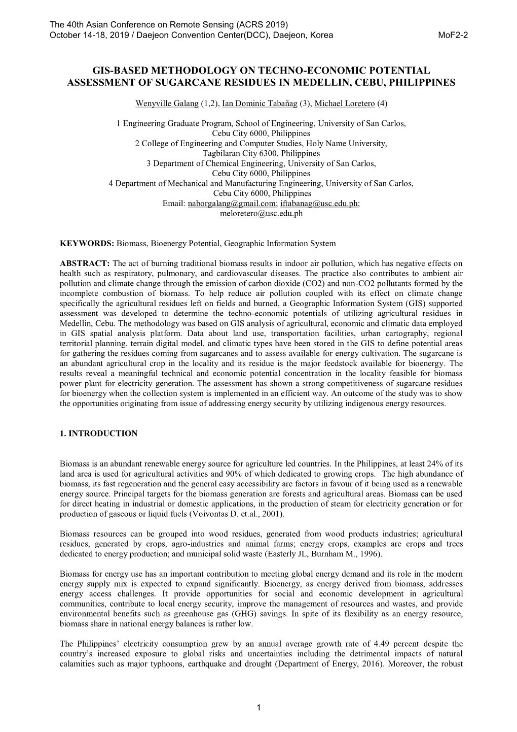 Gis-Based Methodology on Techno-Economic Potential Assessment of Sugarcane Residues in Medellin, Cebu, Philippines