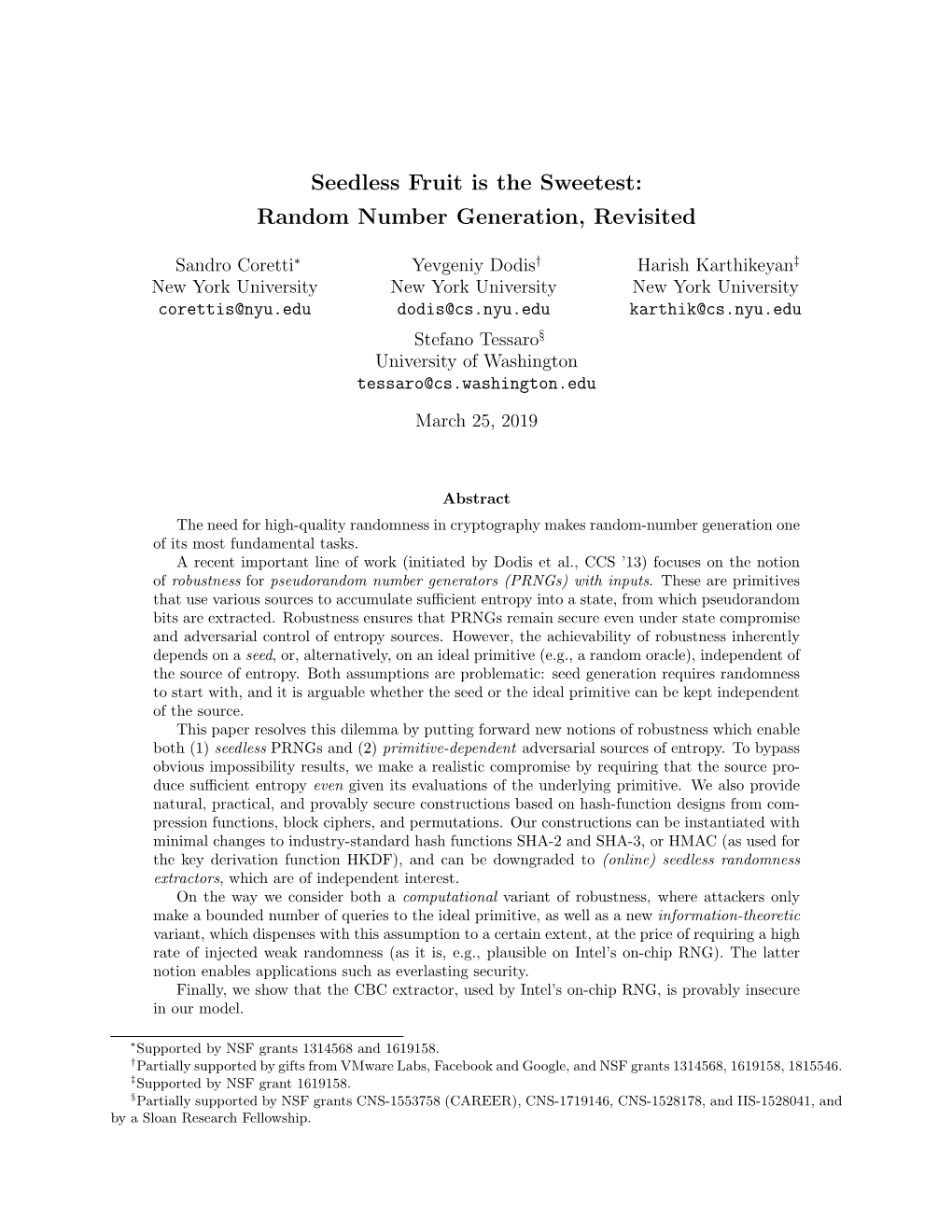 Seedless Fruit Is the Sweetest: Random Number Generation, Revisited