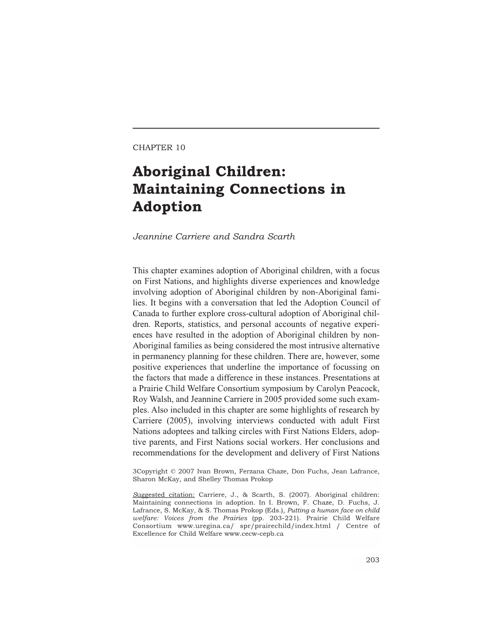 Aboriginal Children: Maintaining Connections in Adoption