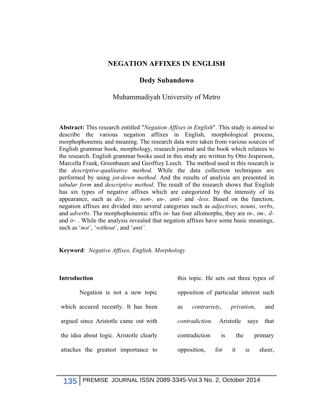 NEGATION AFFIXES in ENGLISH Dedy Subandowo Muhammadiyah