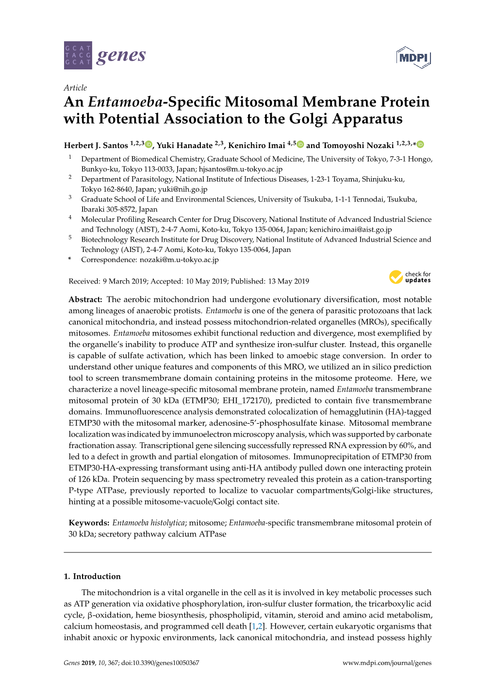 An Entamoeba-Specific Mitosomal Membrane Protein with Potential Association to the Golgi Apparatus