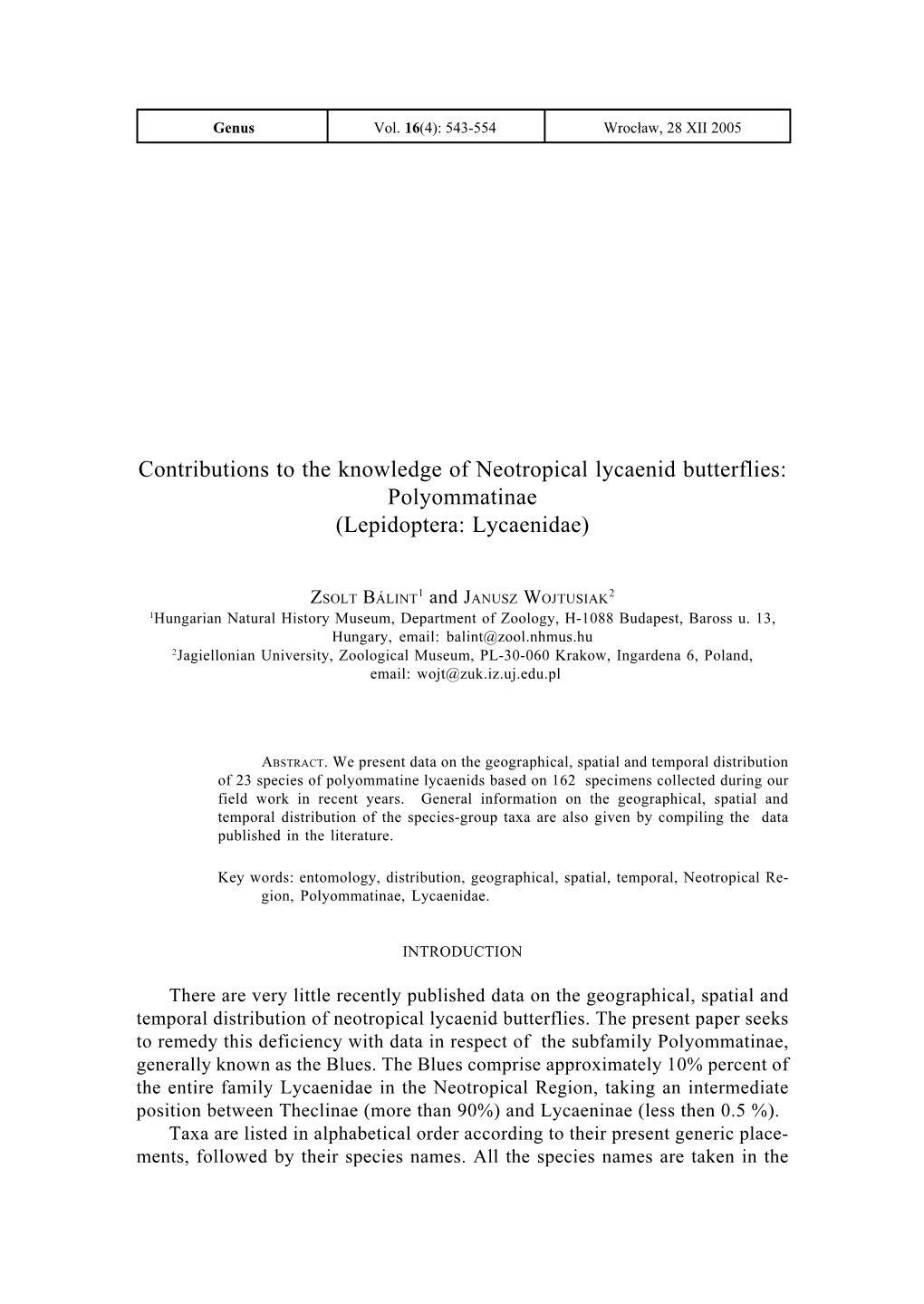 Contributions to the Knowledge of Neotropical Lycaenid Butterflies: Polyommatinae (Lepidoptera: Lycaenidae)