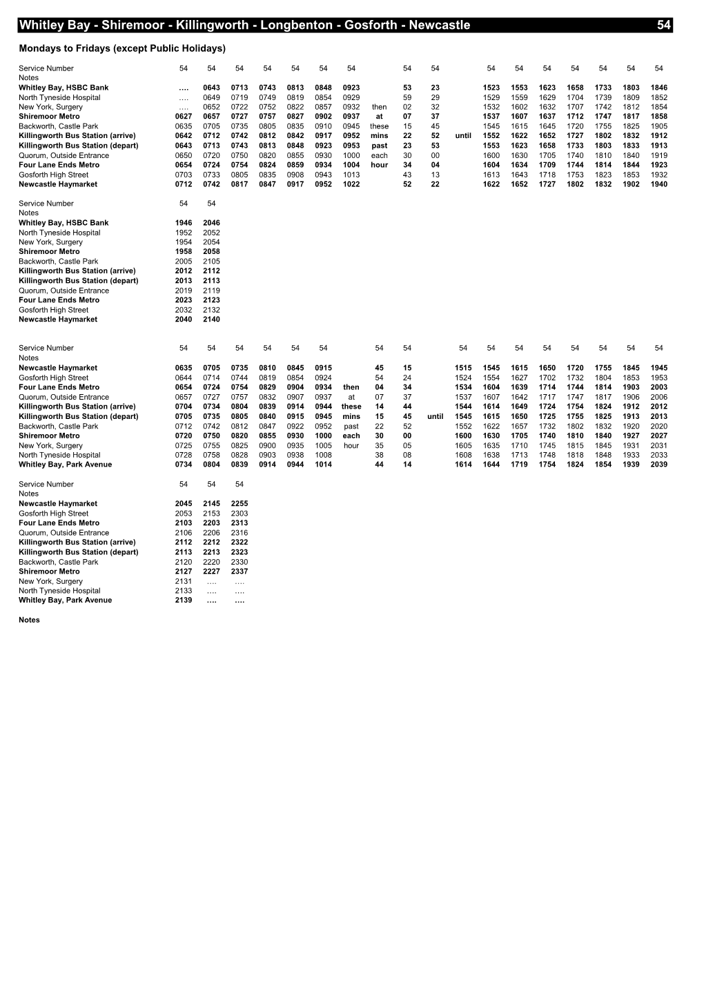 Special Timetable