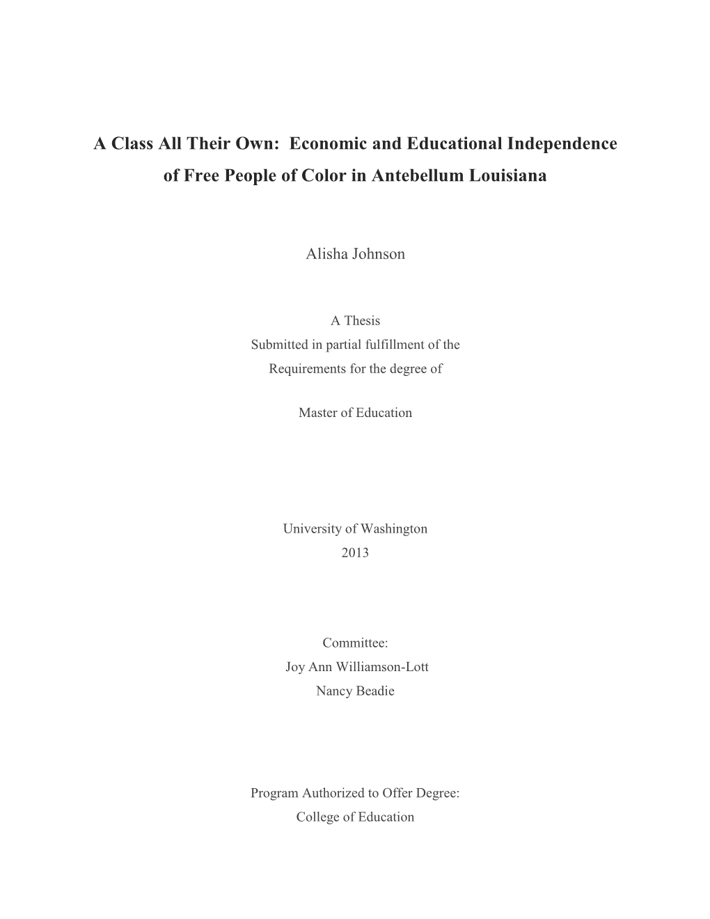 Economic and Educational Independence of Free People of Color in Antebellum Louisiana