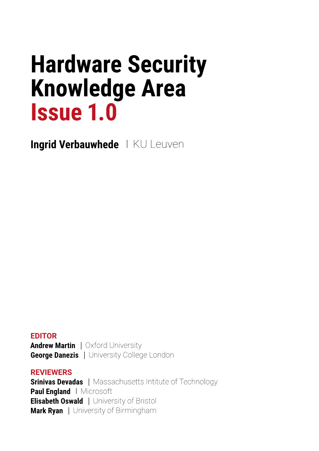 Hardware Security Knowledge Area Issue 1.0