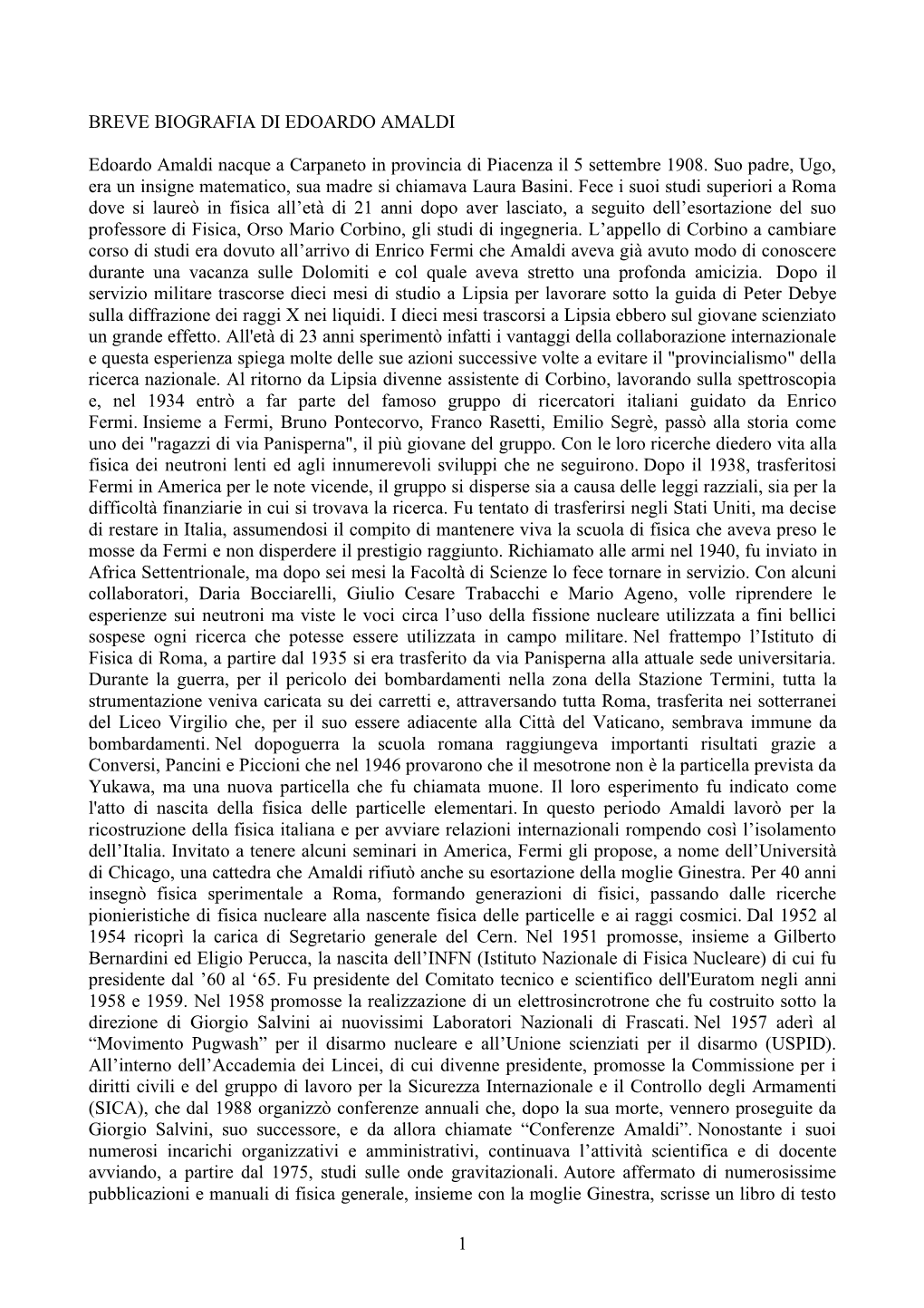 Breve Biografia Di Edoardo Amaldi