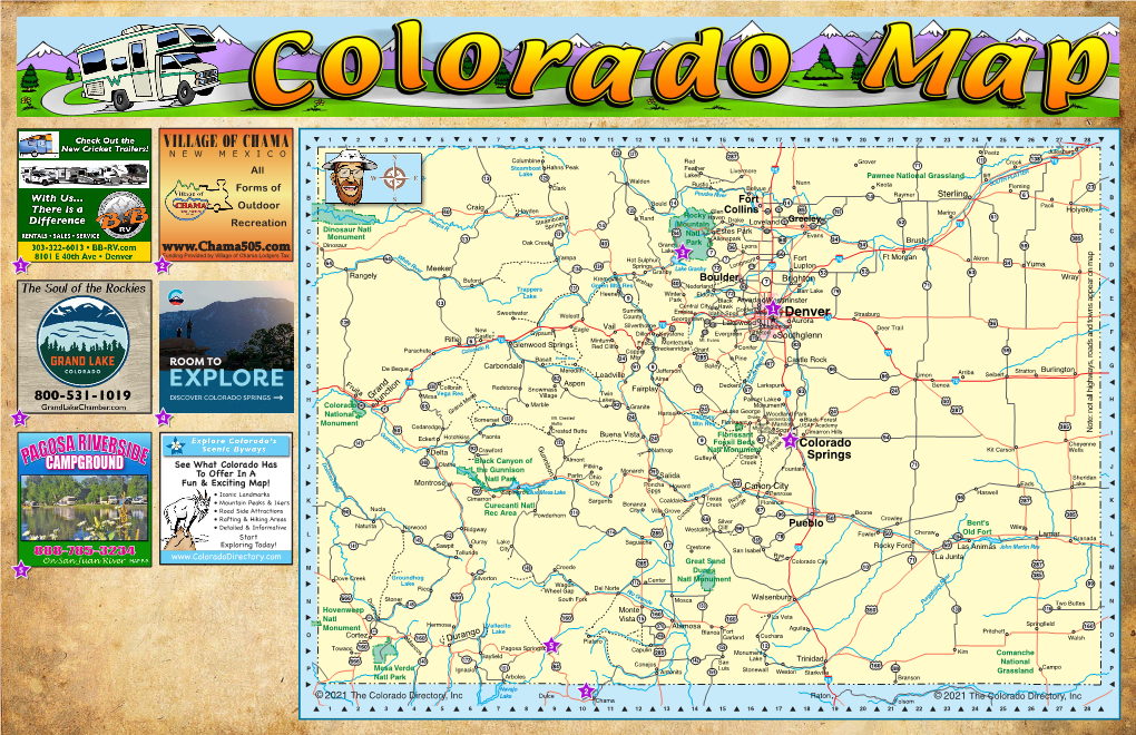 Colorado State Map, Mileage & Travel Time Table