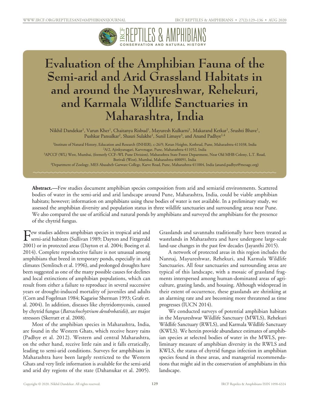 Evaluation of the Amphibian Fauna of The