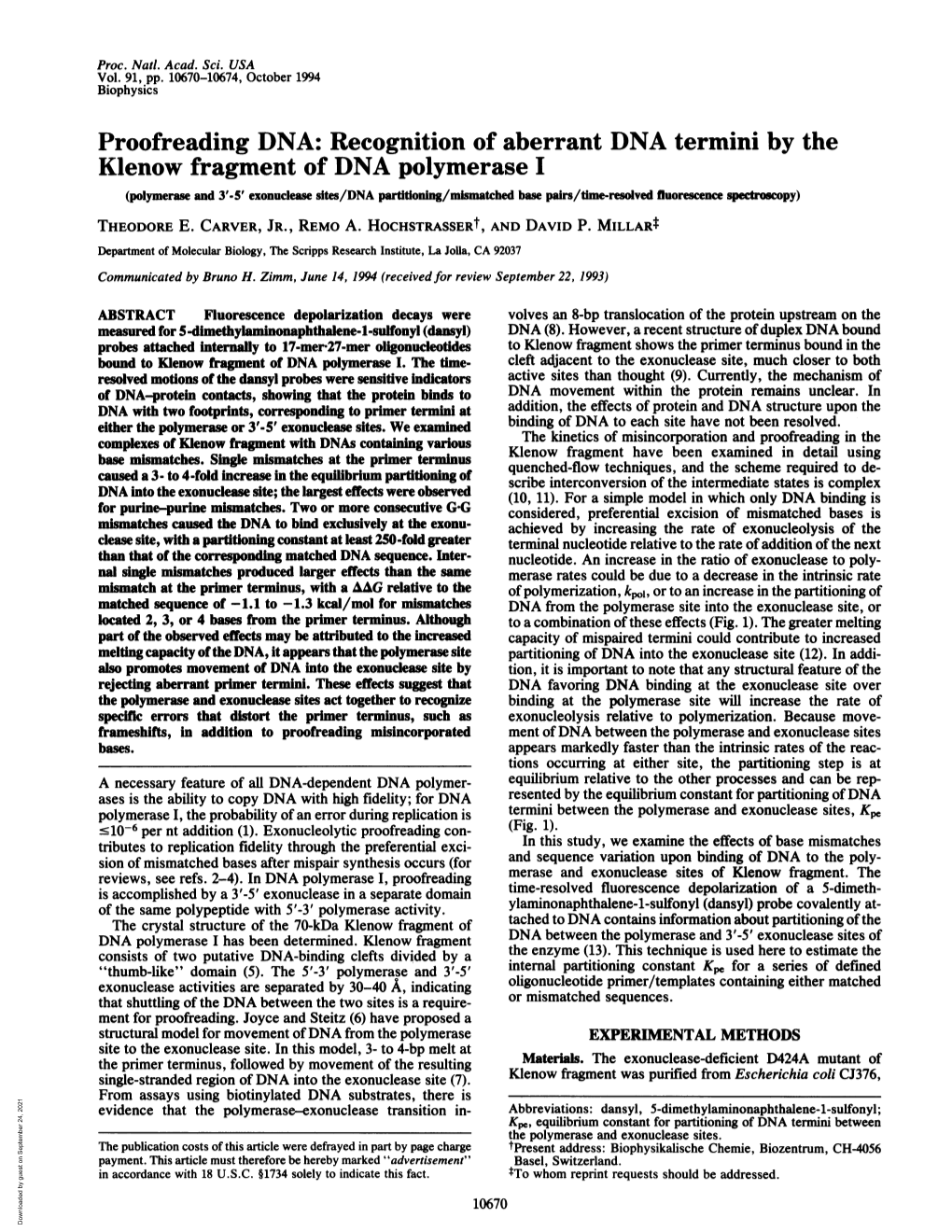 Recognition of Aberrant DNA Termini by the Klenow Fragment Of