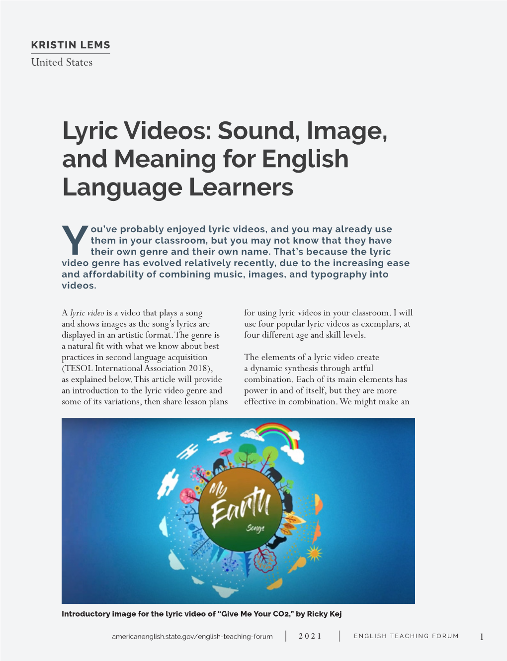 Lyric Videos: Sound, Image, and Meaning for English Language Learners