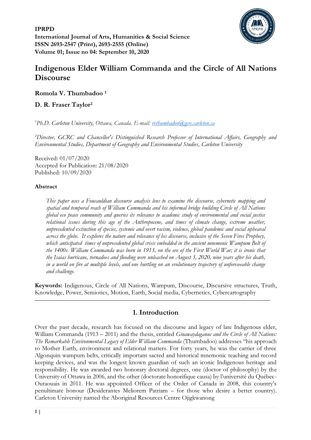 Indigenous Elder William Commanda and the Circle of All Nations Discourse