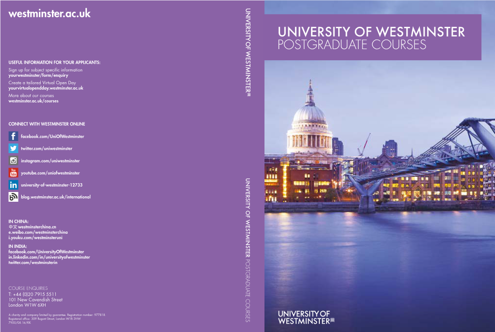 University of Westminster Postgraduate Courses