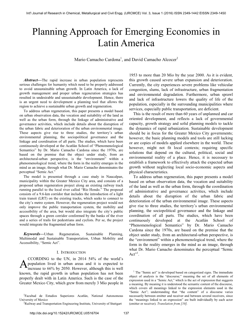 Planning Approach for Emerging Economies in Latin America