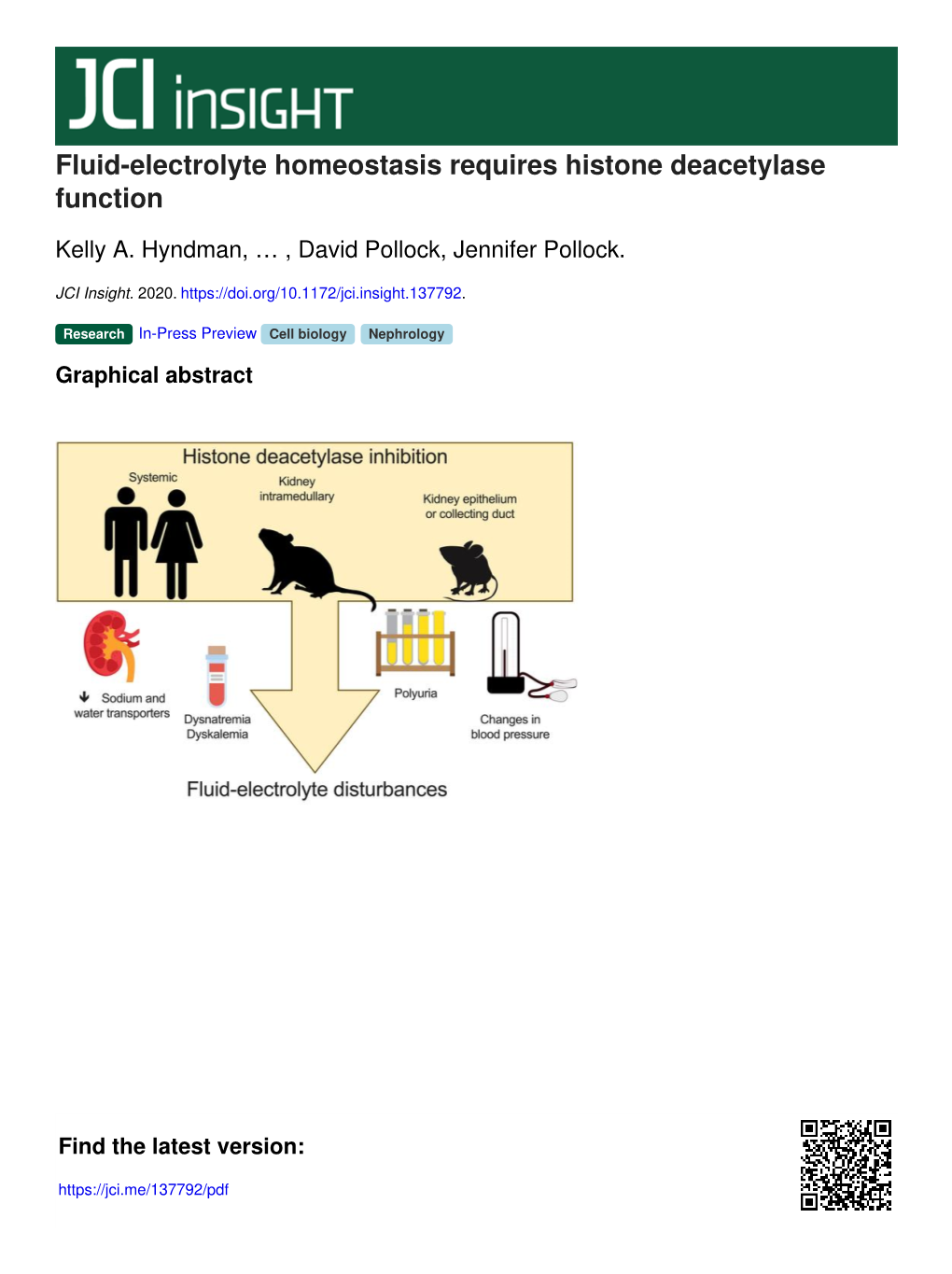 Fluid-Electrolyte Homeostasis Requires Histone Deacetylase Function