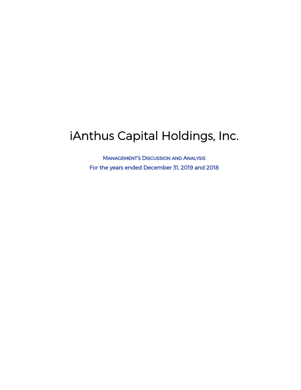 Ianthus Capital Holdings, Inc