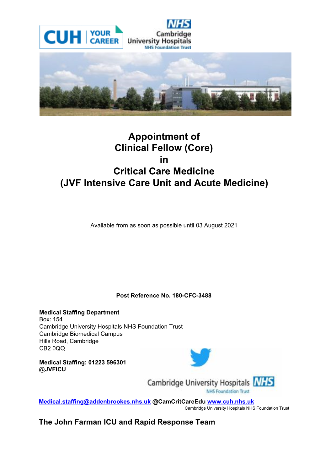 Appointment of Clinical Fellow (Core) in Critical Care Medicine (JVF Intensive Care Unit and Acute Medicine)