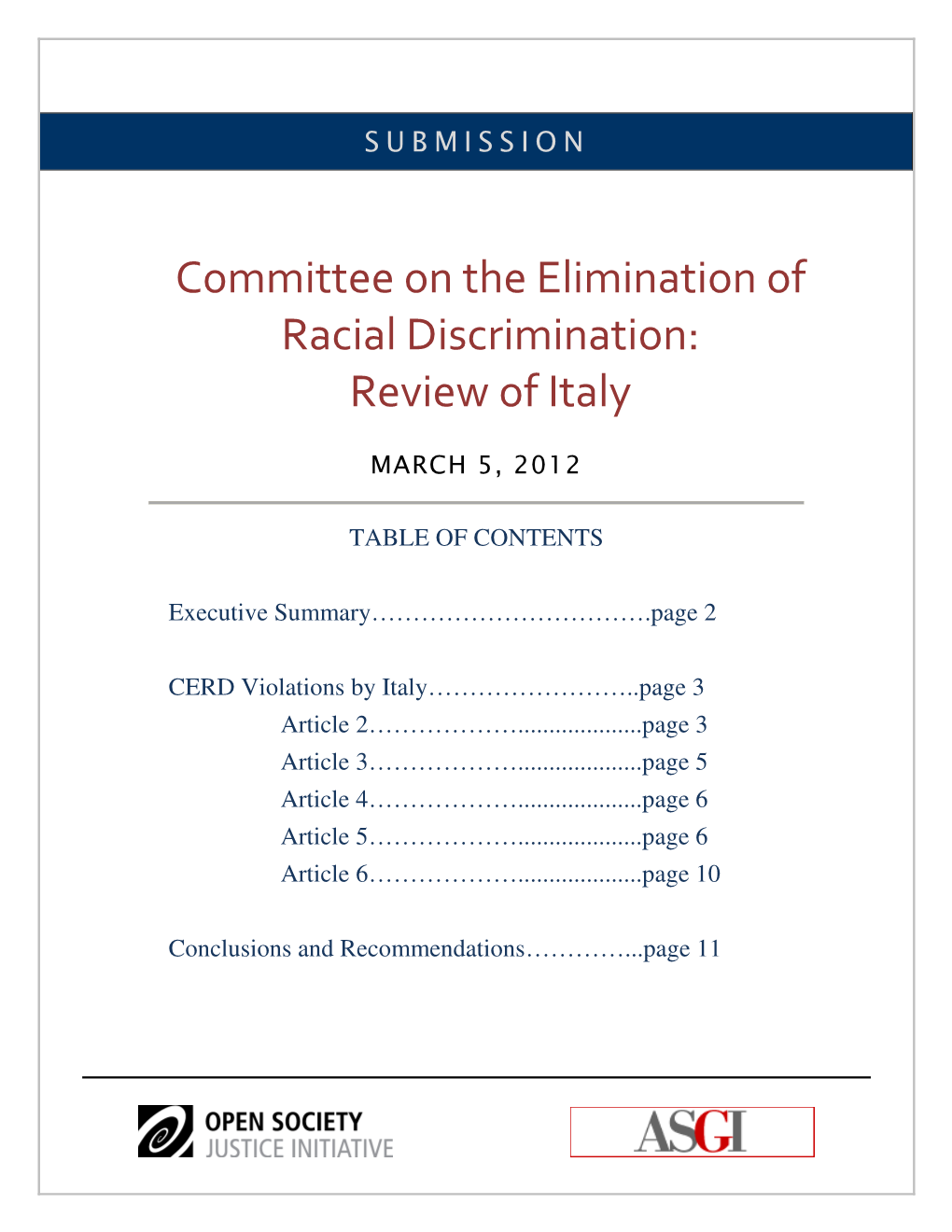 Committee on the Elimination of Racial Discrimination: Review of Italy