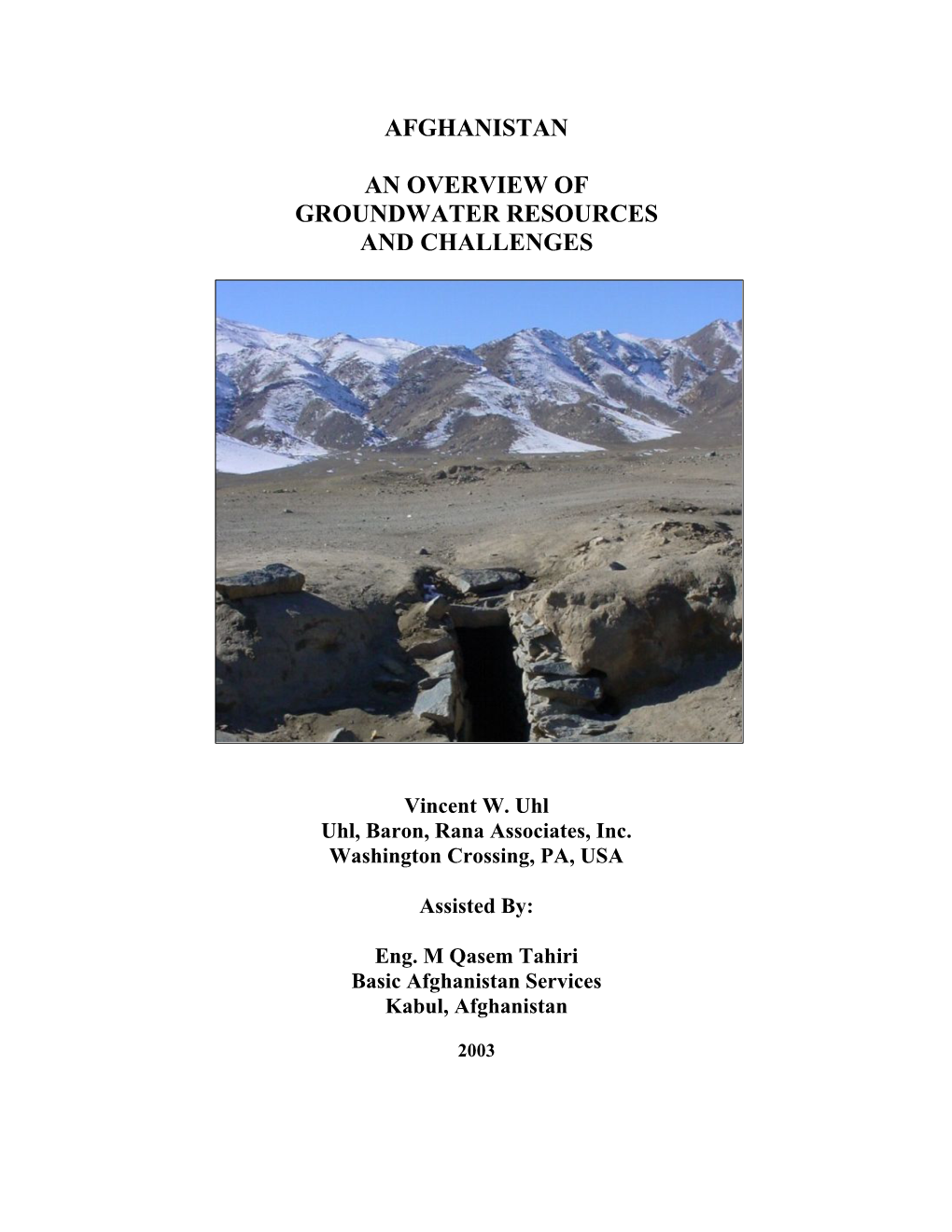 Afghanistan an Overview of Groundwater Resources