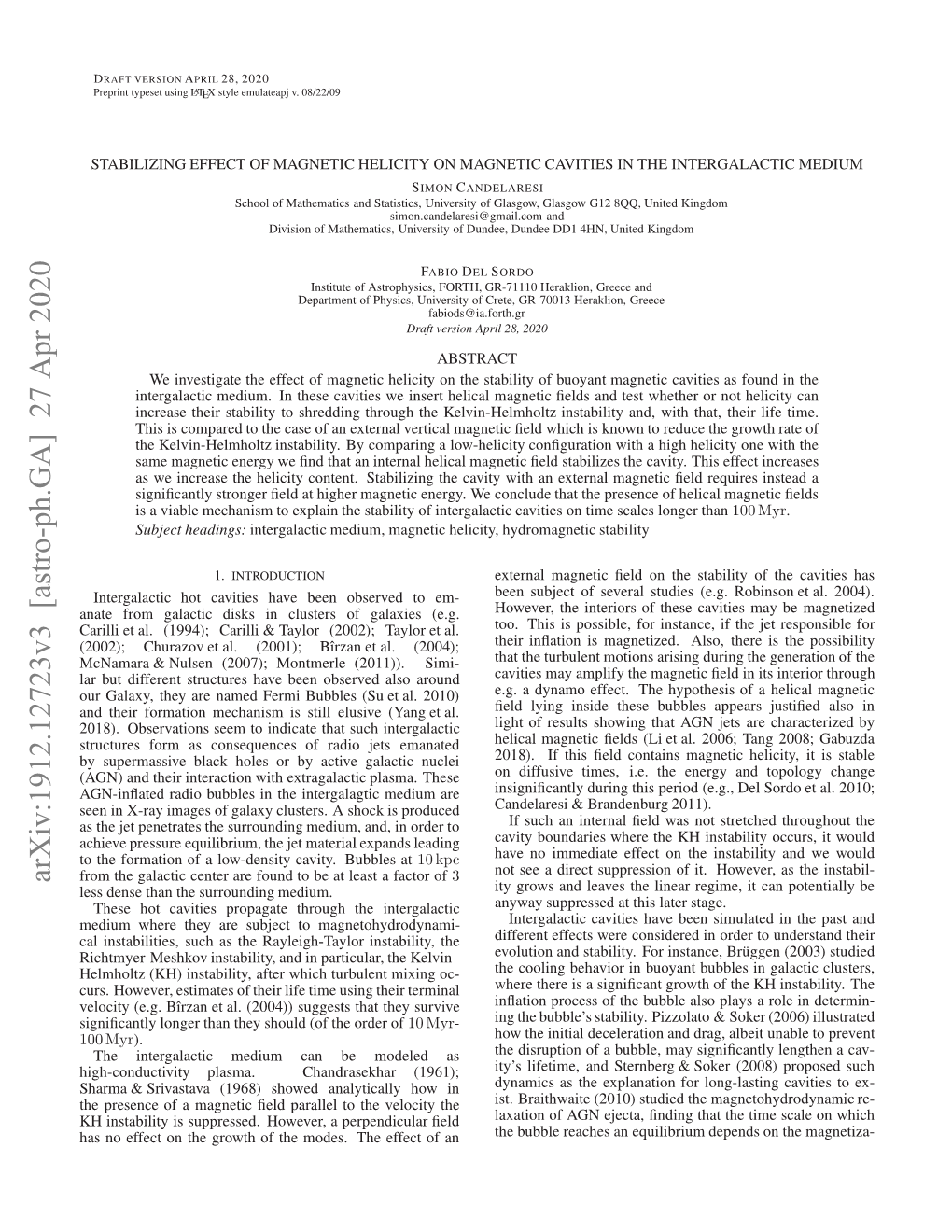 Stabilizing Effect of Magnetic Helicity on Magnetic Cavities in the Intergalactic Medium