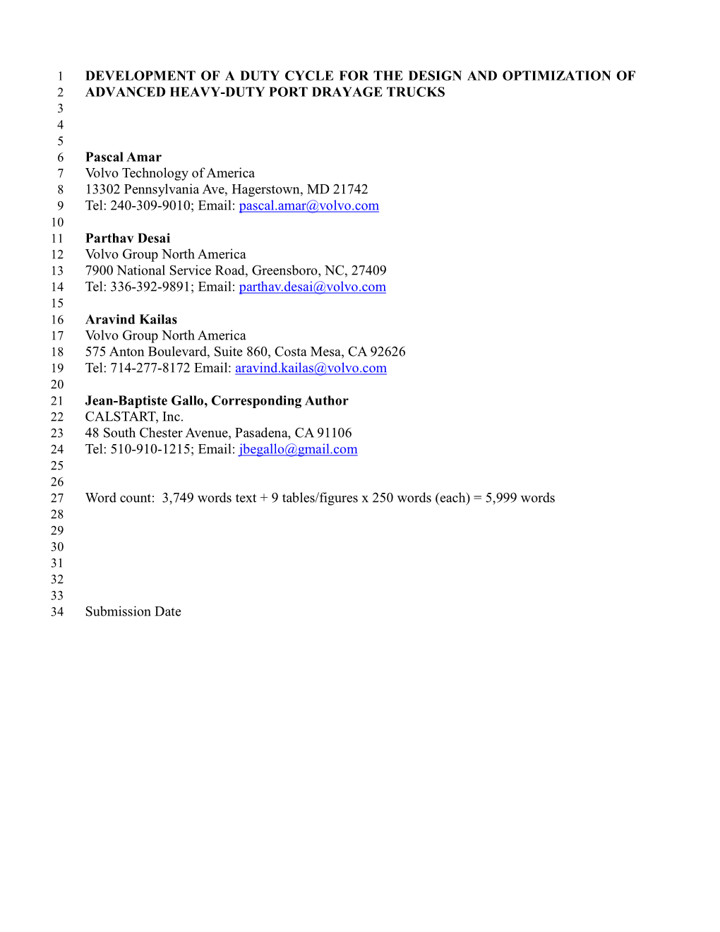 Development of a Duty Cycle for Design and Optimization Of