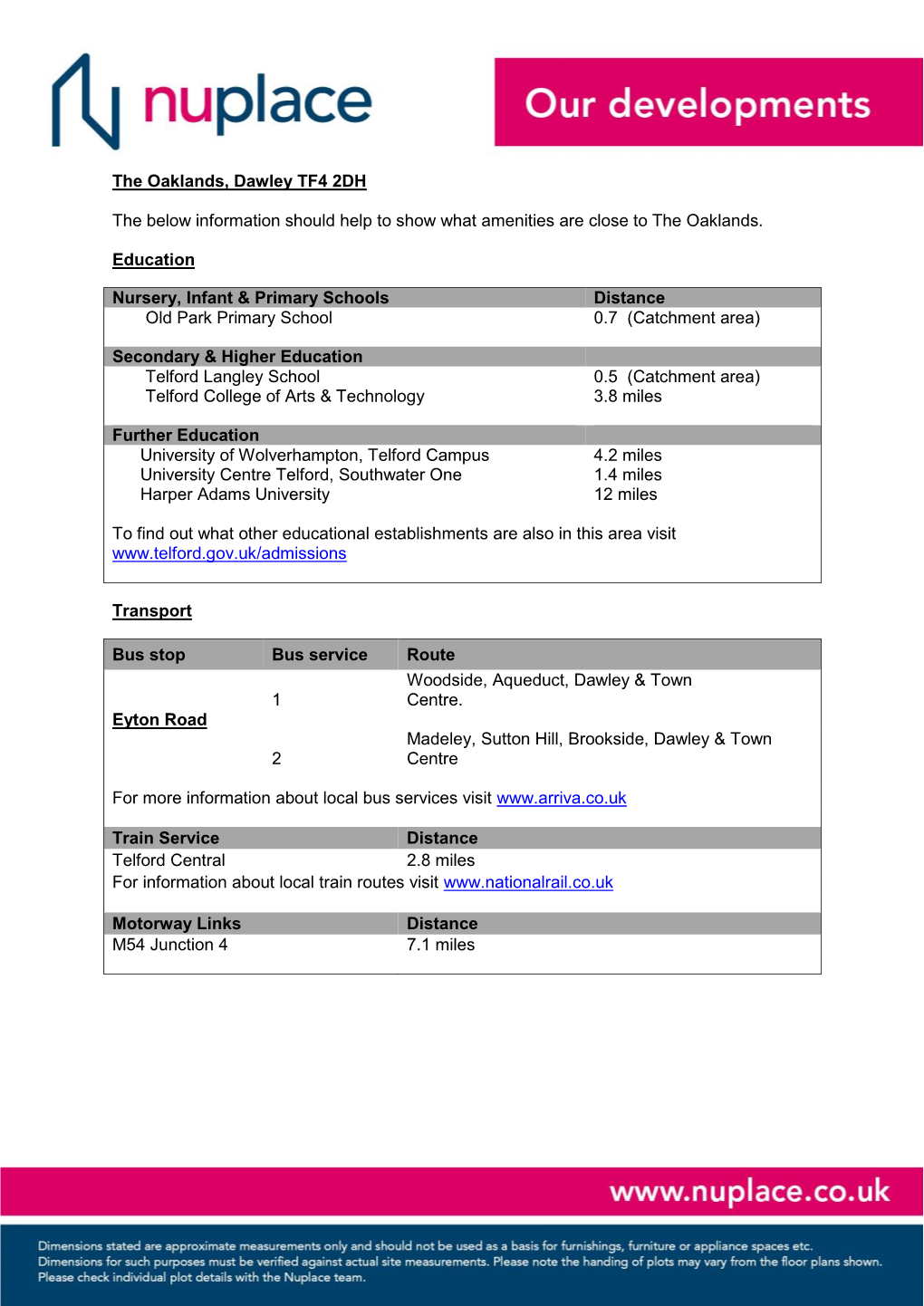 The Oaklands, Dawley TF4 2DH the Below Information Should Help to Show What Amenities Are Close to the Oaklands. Education Nurs