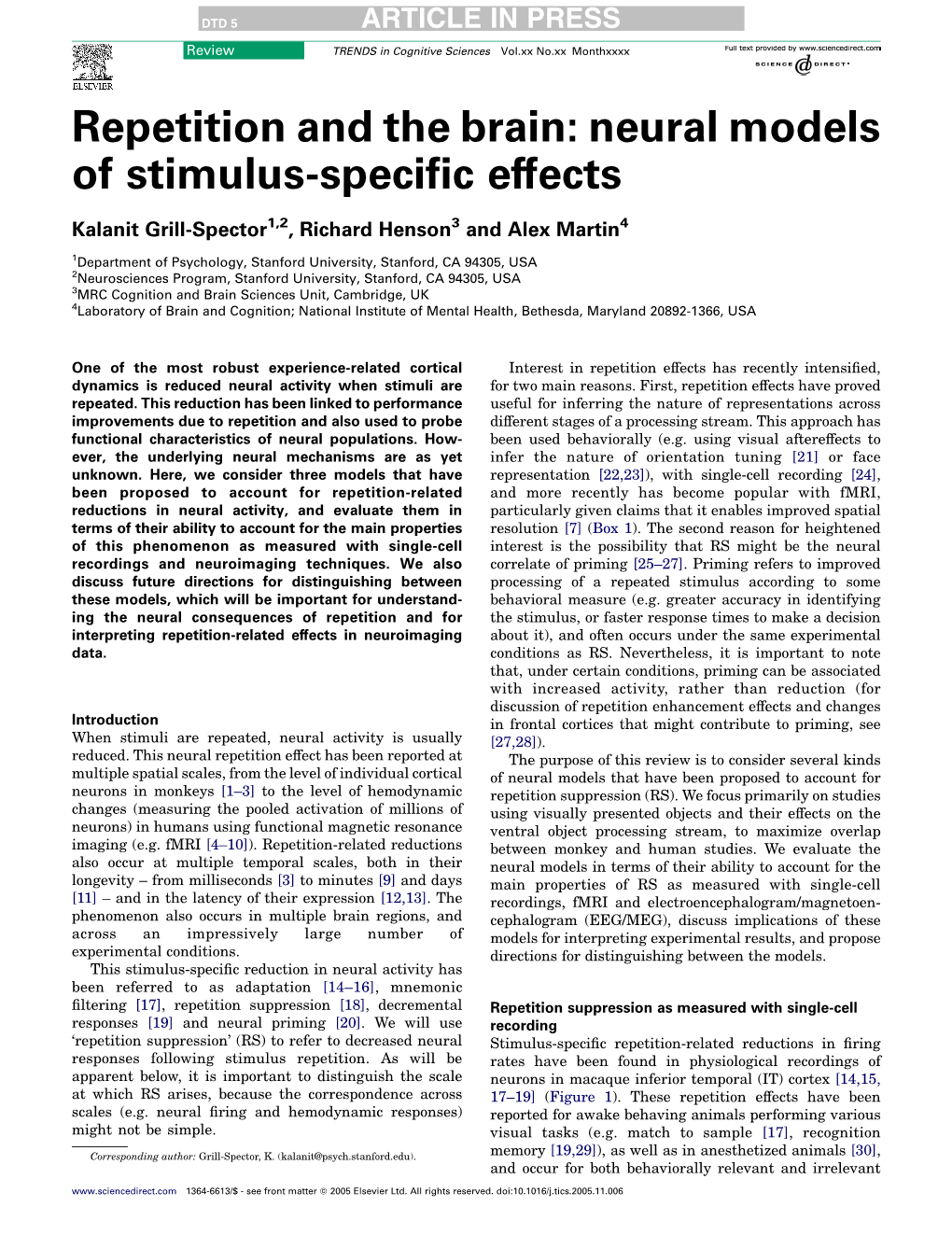 Repetition and the Brain: Neural Models of Stimulus-Specific Effects