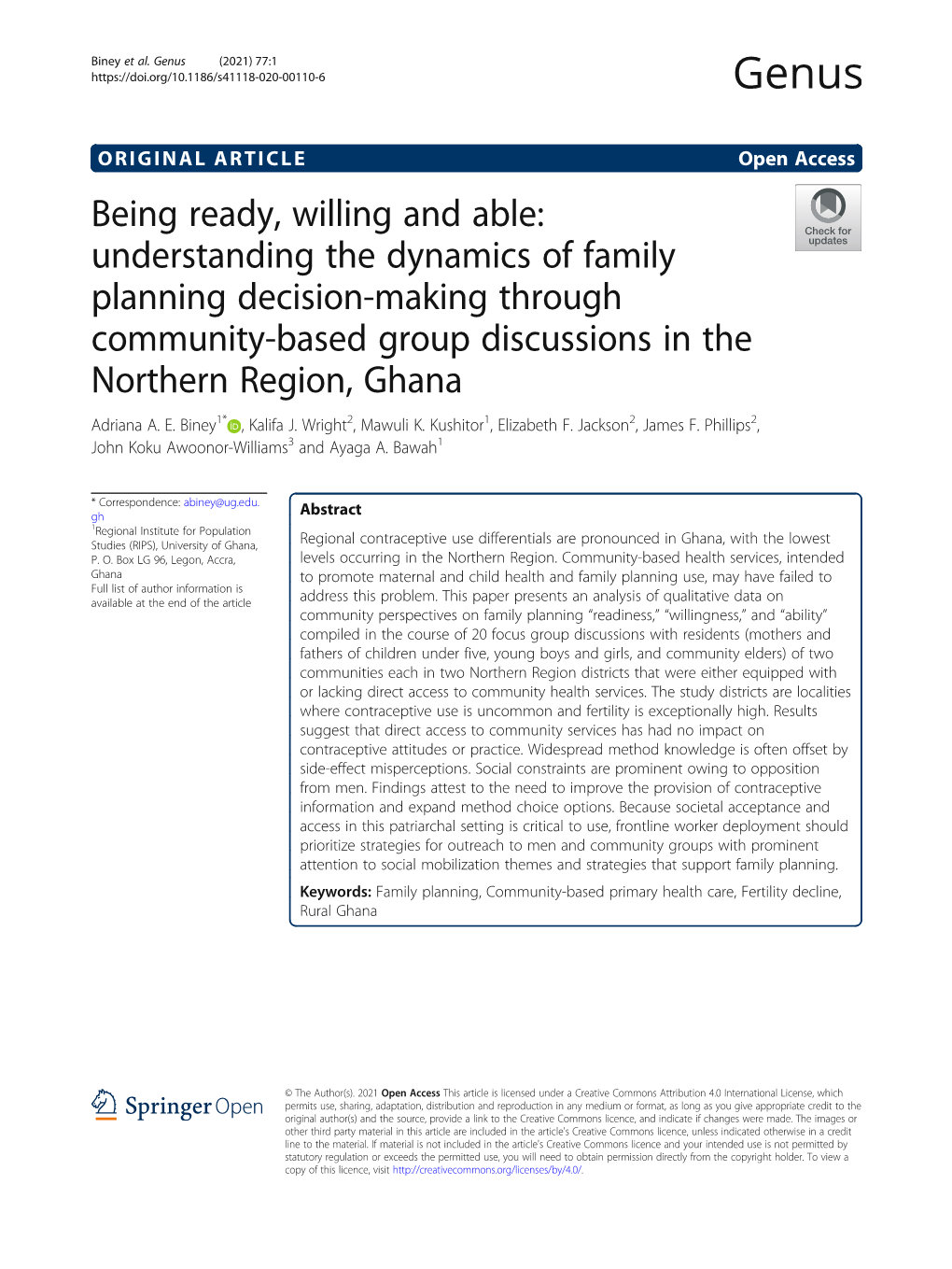 Understanding the Dynamics of Family Planning Decision-Making Through Community-Based Group Discussions in the Northern Region, Ghana Adriana A