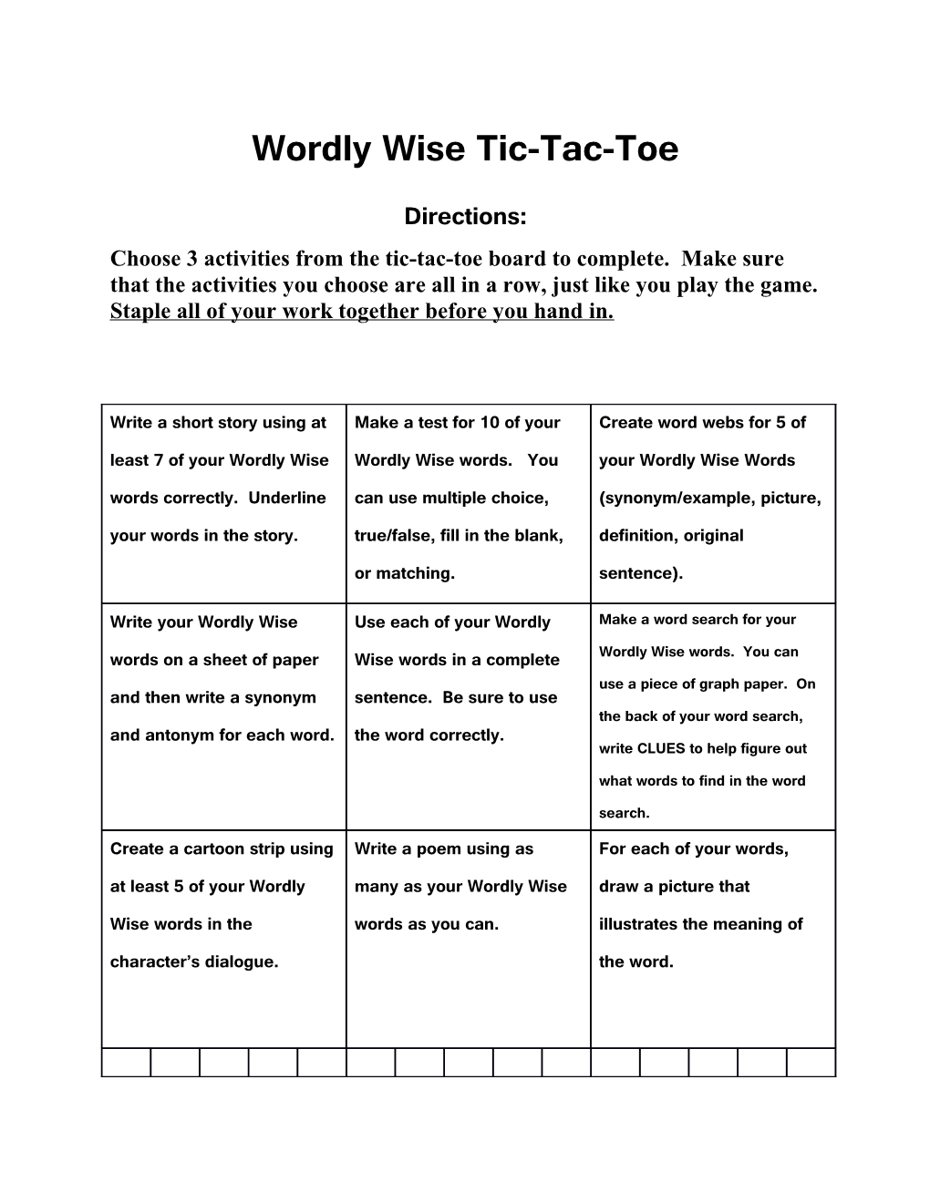 Wordly Wise Tic-Tac-Toe