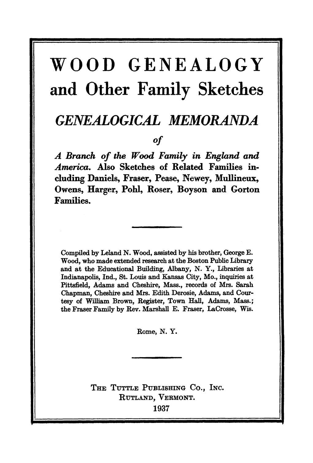 WOOD GENEALOGY and Other Family Sketches